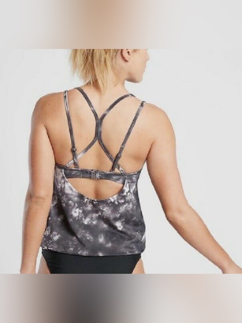 Athleta Tie-Dye Open-Back Strappy Blousy Tankini - Gray/Black Size 38D/DD NWT